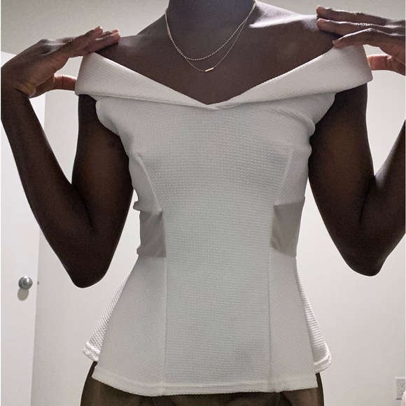 Off Shoulder Princess Tiana Style Fairy Cottage Core White Peplum Top - Picture 3 of 4